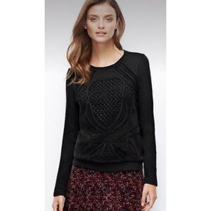 Ann Taylor Women's Black Embroidered Lace Front Sweatshirt Sz XS NWT